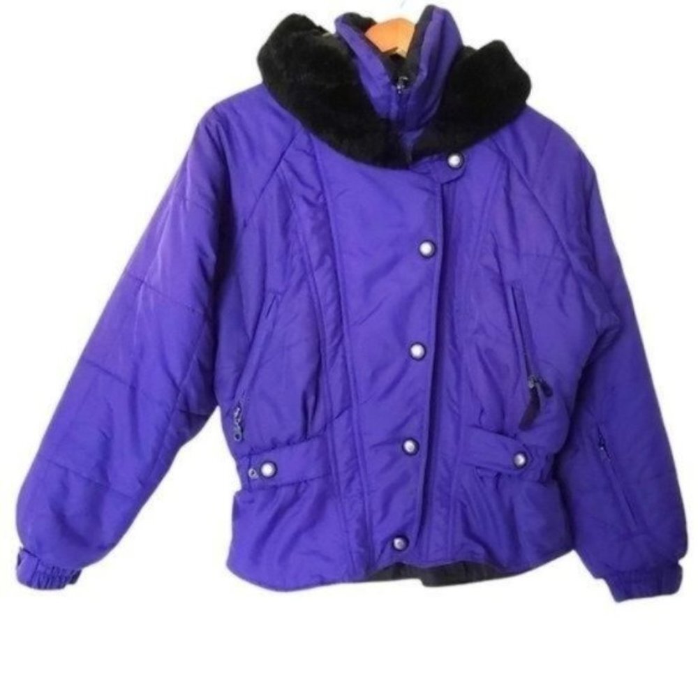 Vintage Rainier Ski Jacket Purple Short Dolman Sleeve 70's Pockets Hood size 8